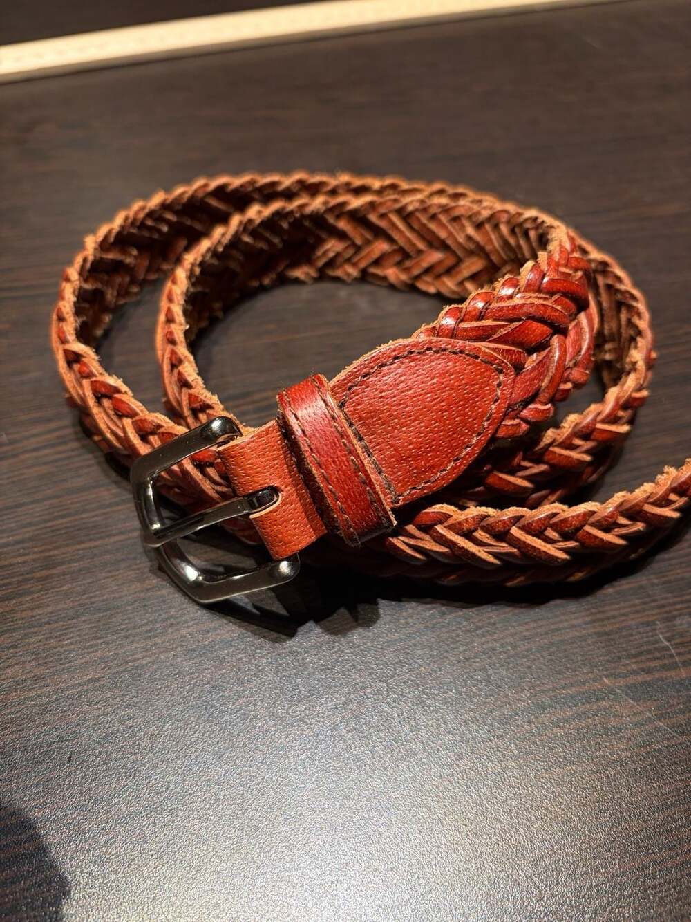 Genuine Leather Braided Belt Size 40 Brown Woven